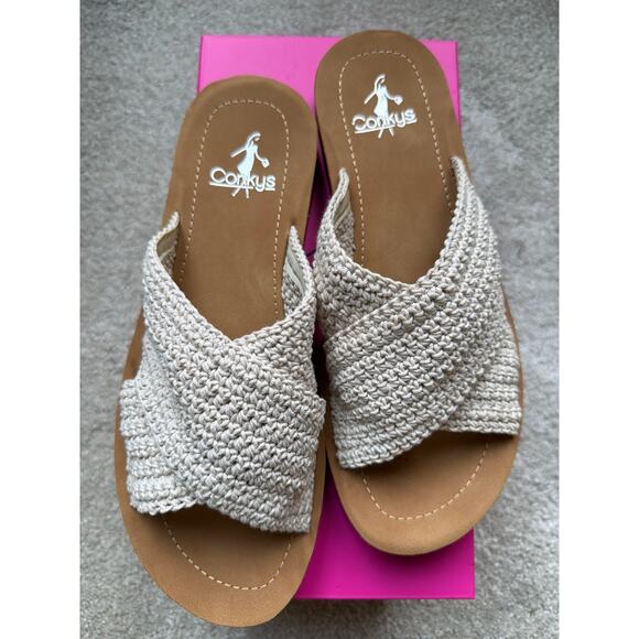 NEW Corkys Dig It Sandals Women's Size 7 Ivory Boho Coquette Twee Slides Comfort - Picture 3 of 7